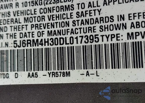 2013 Honda Cr-V Lx from USA, damaged, VIN 5J6RM4H30DL017395